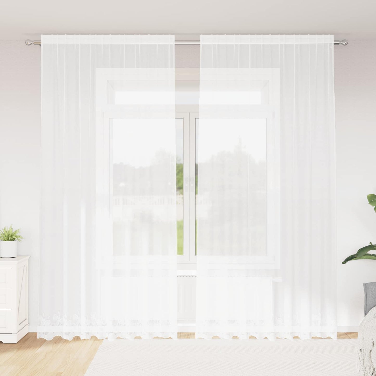 vidaXL Lace Curtain with Curtains Floral White 280 x 200 cm Polyester