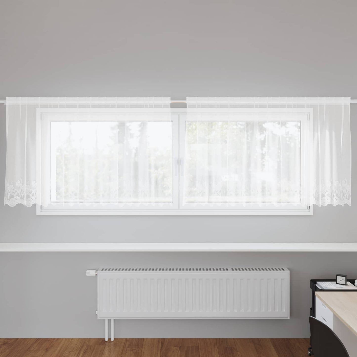 vidaXL Lace Curtain with Curtains Floral White 100 x 300 cm Polyester