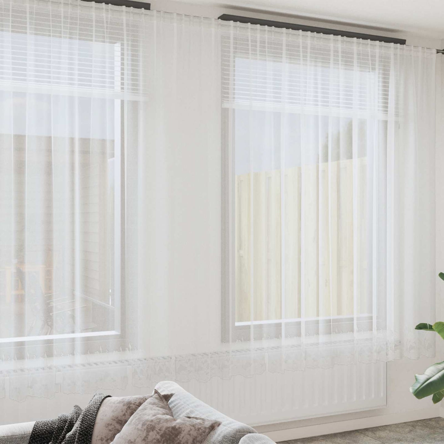 vidaXL Lace Curtain with Curtains Floral White 260 x 900 cm Polyester