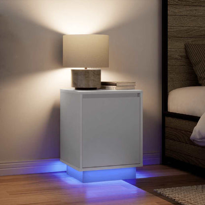 vidaXL Bedside Cabinet with LED Lights White 38x34x50 cm