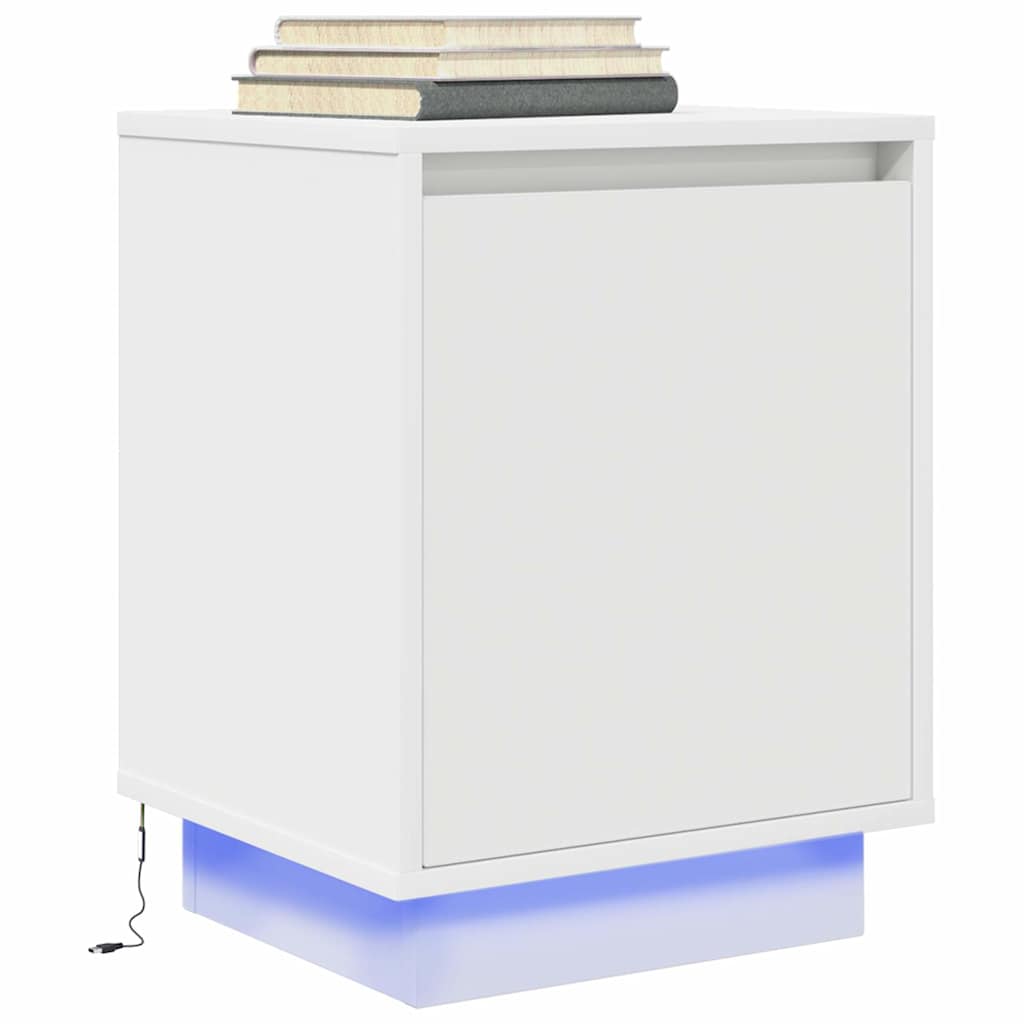 vidaXL Bedside Cabinet with LED Lights White 38x34x50 cm