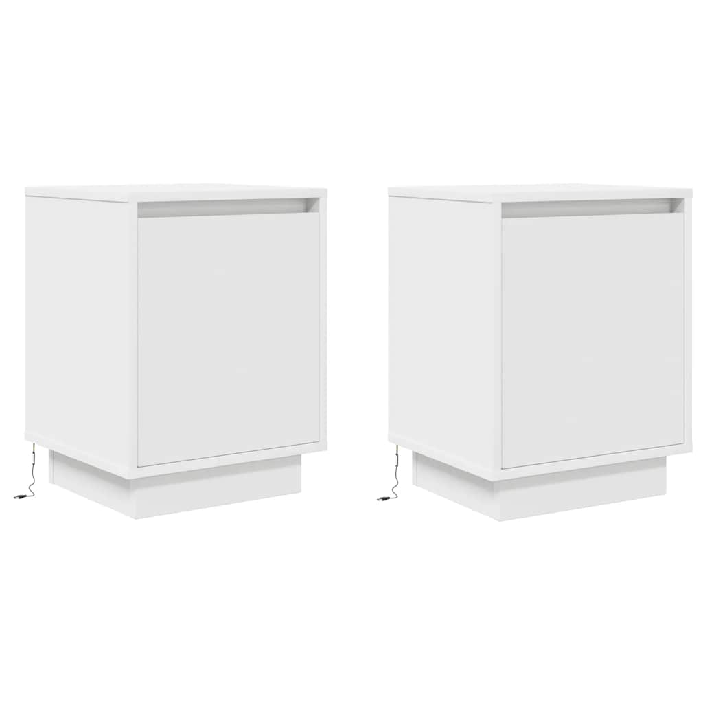 vidaXL Bedside Cabinets with LED Lights 2 pcs White 38x34x50 cm