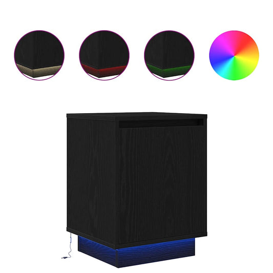 vidaXL Bedside Cabinet with LED Lights Black 38x34x50 cm