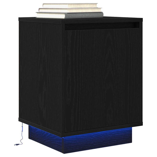 vidaXL Bedside Cabinet with LED Lights Black 38x34x50 cm