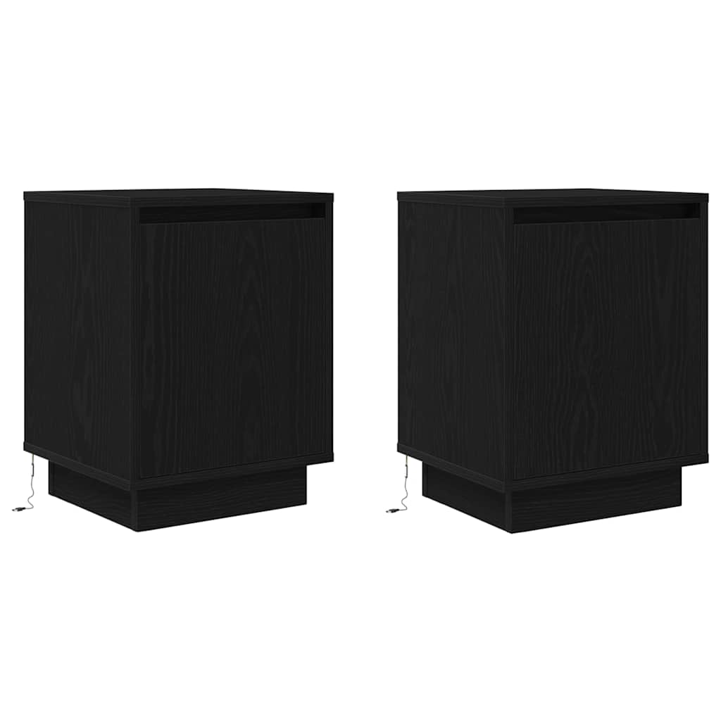 vidaXL Bedside Cabinets with LED Lights 2 pcs Black 38x34x50 cm