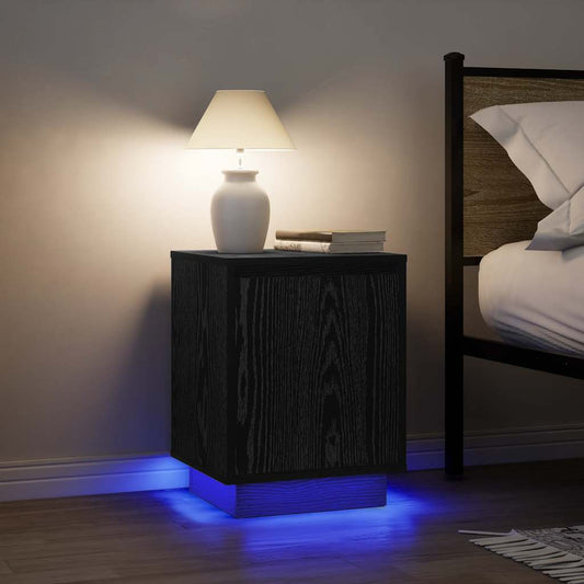 vidaXL Bedside Cabinets with LED Lights 2 pcs Black 38x34x50 cm