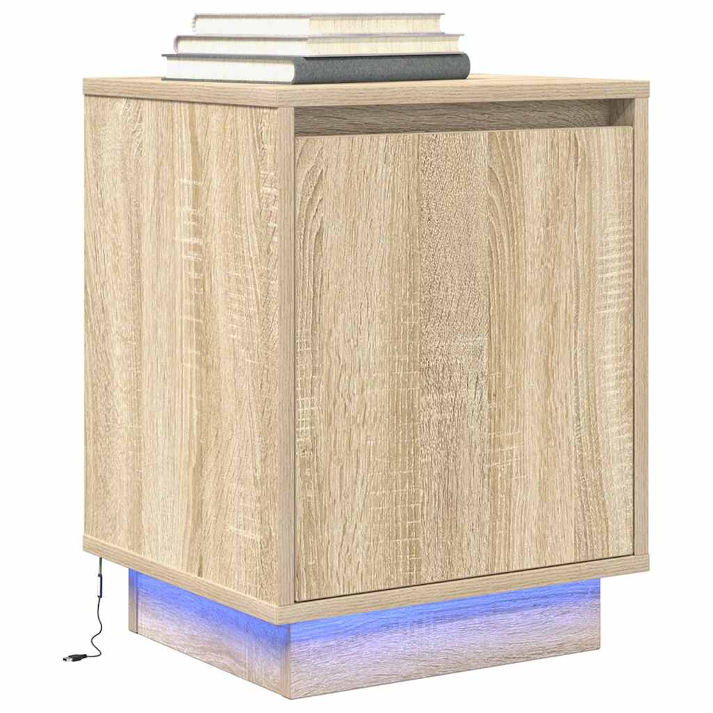 vidaXL Bedside Cabinet with LED Lights Sonoma Oak 38x34x50 cm