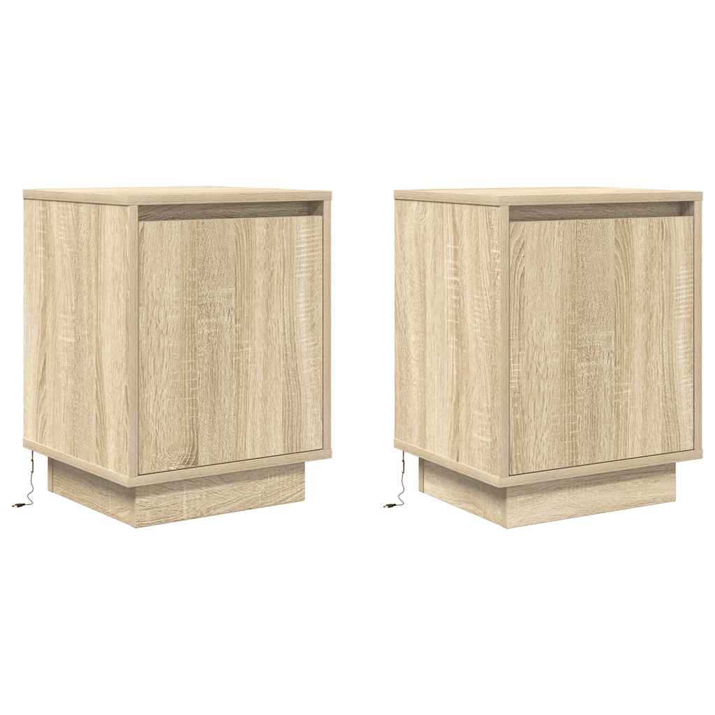 vidaXL Bedside Cabinets with LED Lights 2 pcs Sonoma Oak 38x34x50 cm