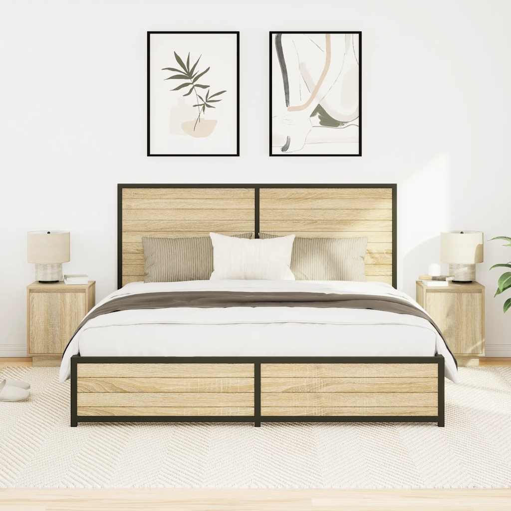 vidaXL Bedside Cabinets with LED Lights 2 pcs Sonoma Oak 38x34x50 cm
