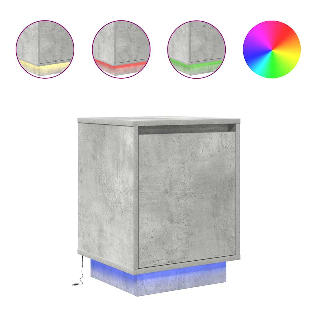 vidaXL Bedside Cabinet with LED Lights Concrete Grey 38x34x50 cm