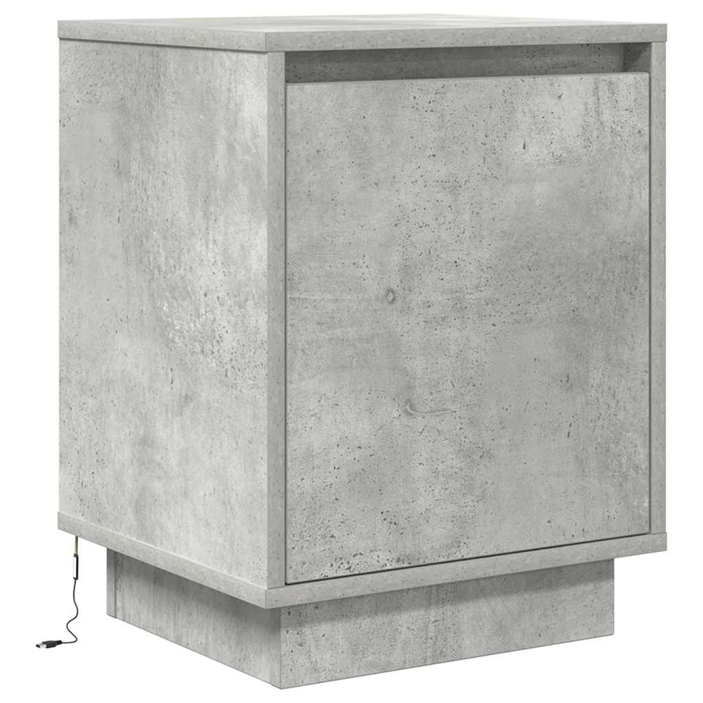 vidaXL Bedside Cabinet with LED Lights Concrete Grey 38x34x50 cm