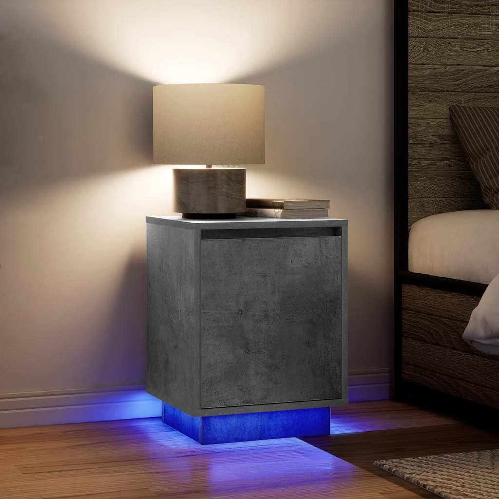 vidaXL Bedside Cabinet with LED Lights Concrete Grey 38x34x50 cm