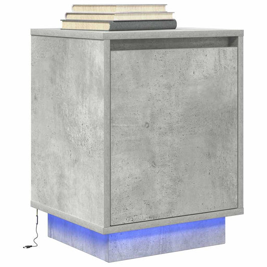 vidaXL Bedside Cabinet with LED Lights Concrete Grey 38x34x50 cm