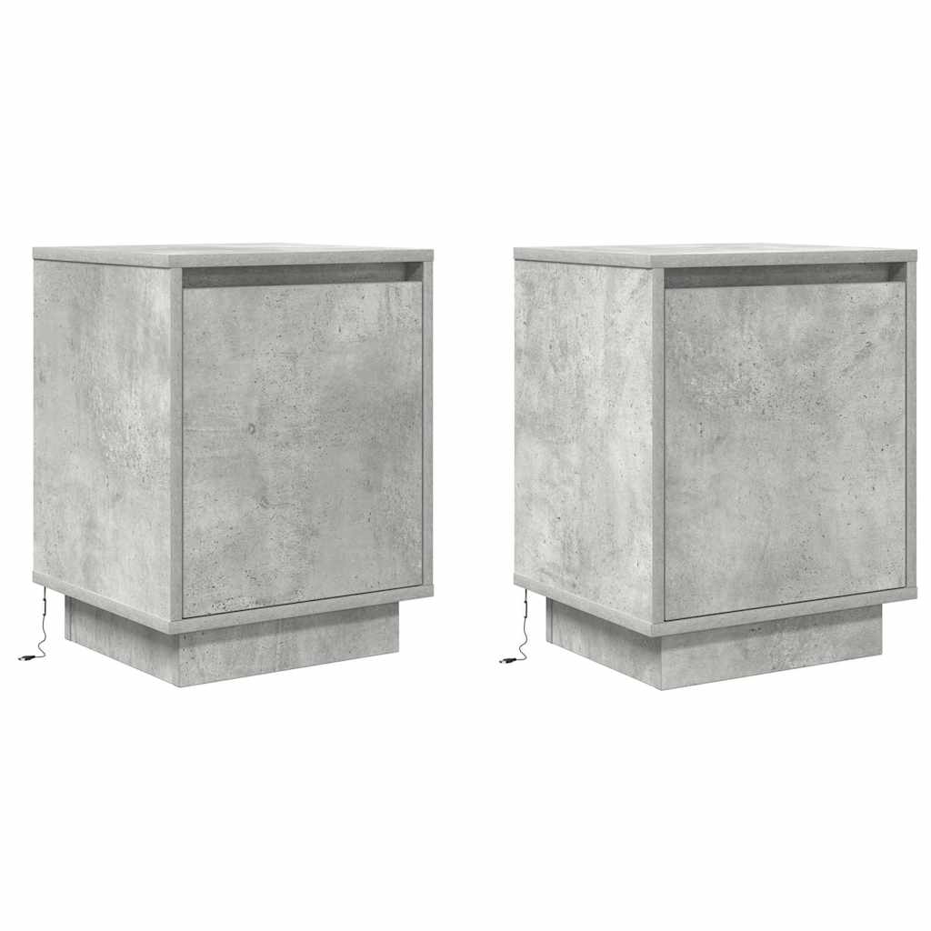 vidaXL Bedside Cabinets with LED Lights 2 pcs Concrete Grey 38x34x50cm