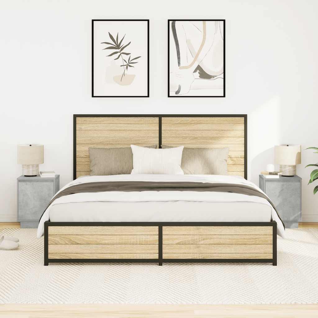 vidaXL Bedside Cabinets with LED Lights 2 pcs Concrete Grey 38x34x50cm