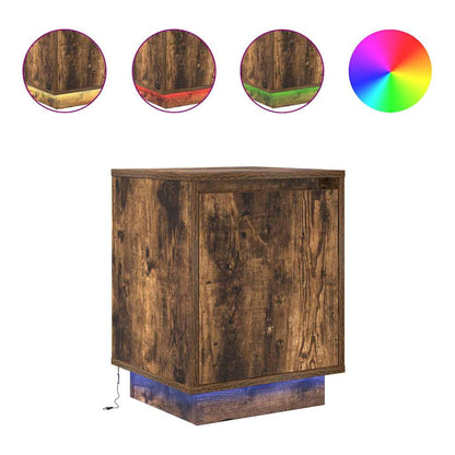 vidaXL Bedside Cabinets with LED Lights 2 pcs Smoked Oak 38x34x50 cm