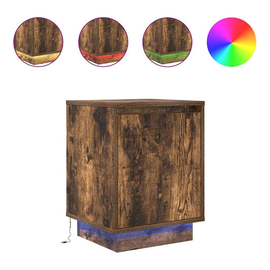 vidaXL Bedside Cabinets with LED Lights 2 pcs Smoked Oak 38x34x50 cm