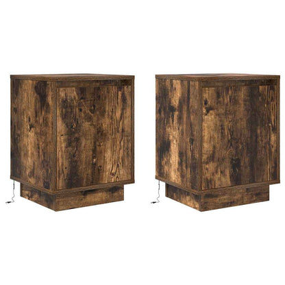 vidaXL Bedside Cabinets with LED Lights 2 pcs Smoked Oak 38x34x50 cm