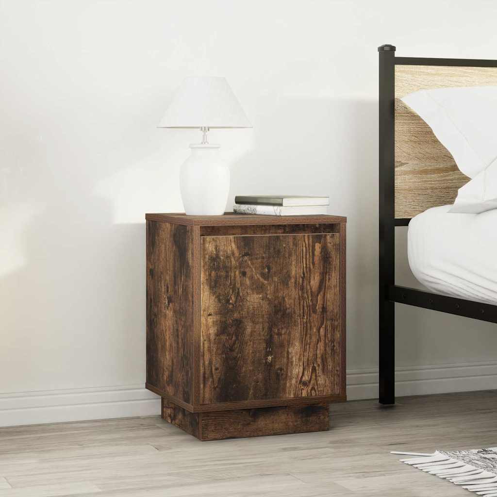 vidaXL Bedside Cabinets with LED Lights 2 pcs Smoked Oak 38x34x50 cm