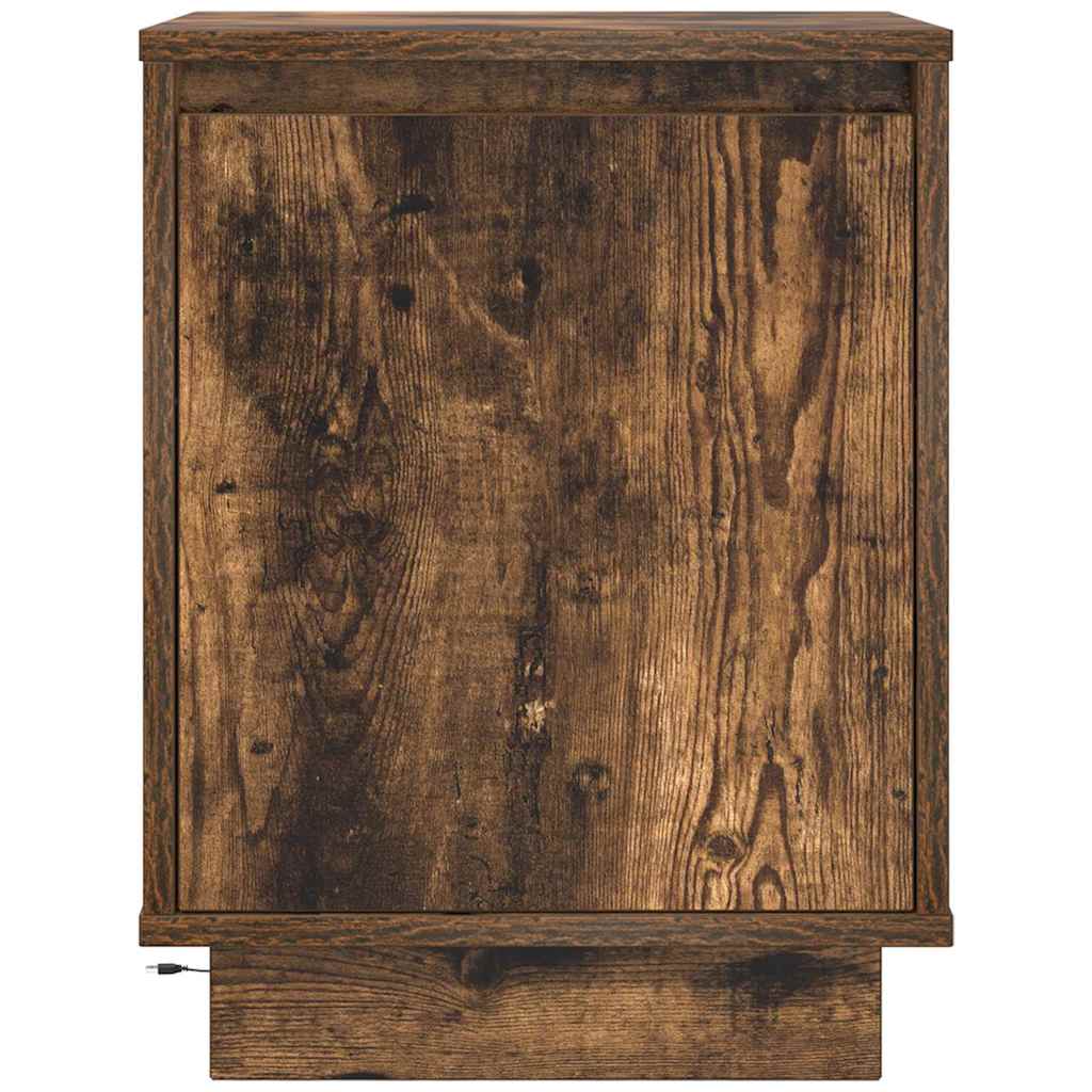 vidaXL Bedside Cabinets with LED Lights 2 pcs Smoked Oak 38x34x50 cm