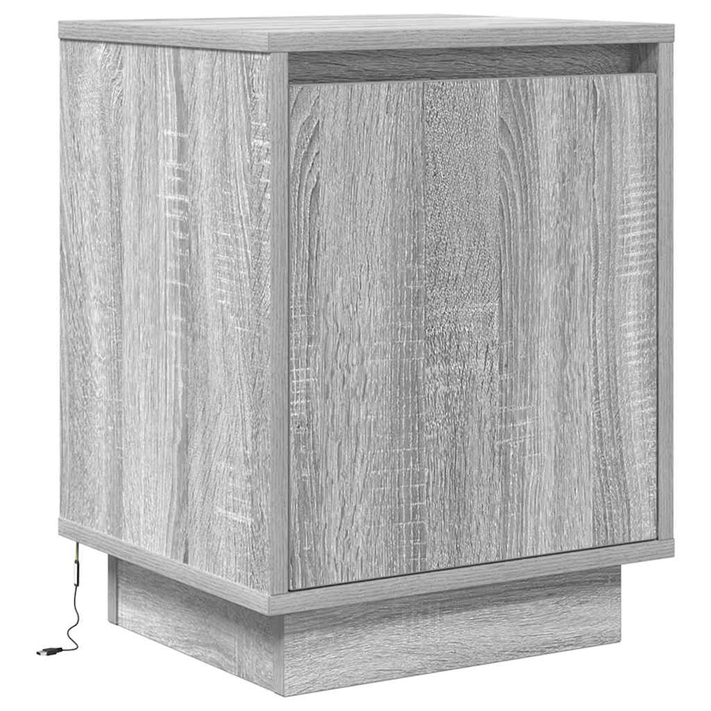 vidaXL Bedside Cabinet with LED Lights Grey Sonoma 38x34x50 cm