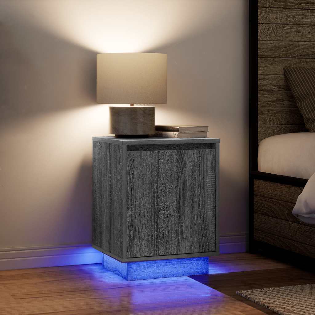 vidaXL Bedside Cabinet with LED Lights Grey Sonoma 38x34x50 cm