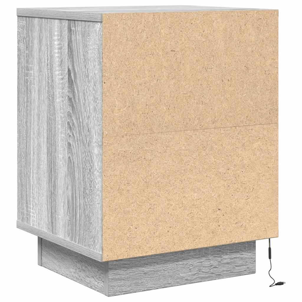 vidaXL Bedside Cabinet with LED Lights Grey Sonoma 38x34x50 cm