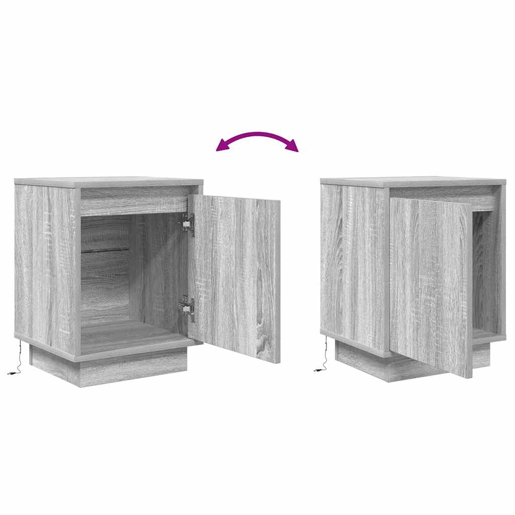 vidaXL Bedside Cabinet with LED Lights Grey Sonoma 38x34x50 cm