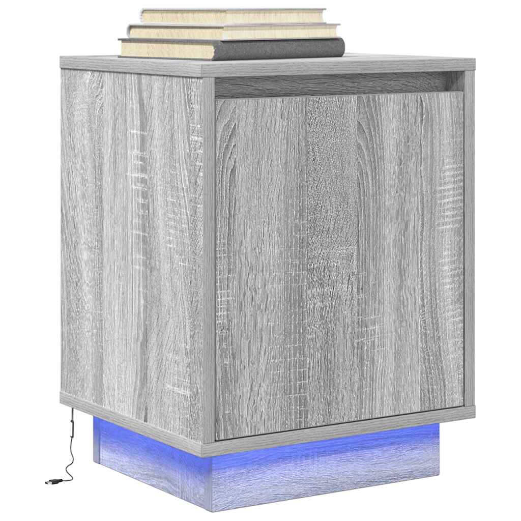 vidaXL Bedside Cabinet with LED Lights Grey Sonoma 38x34x50 cm