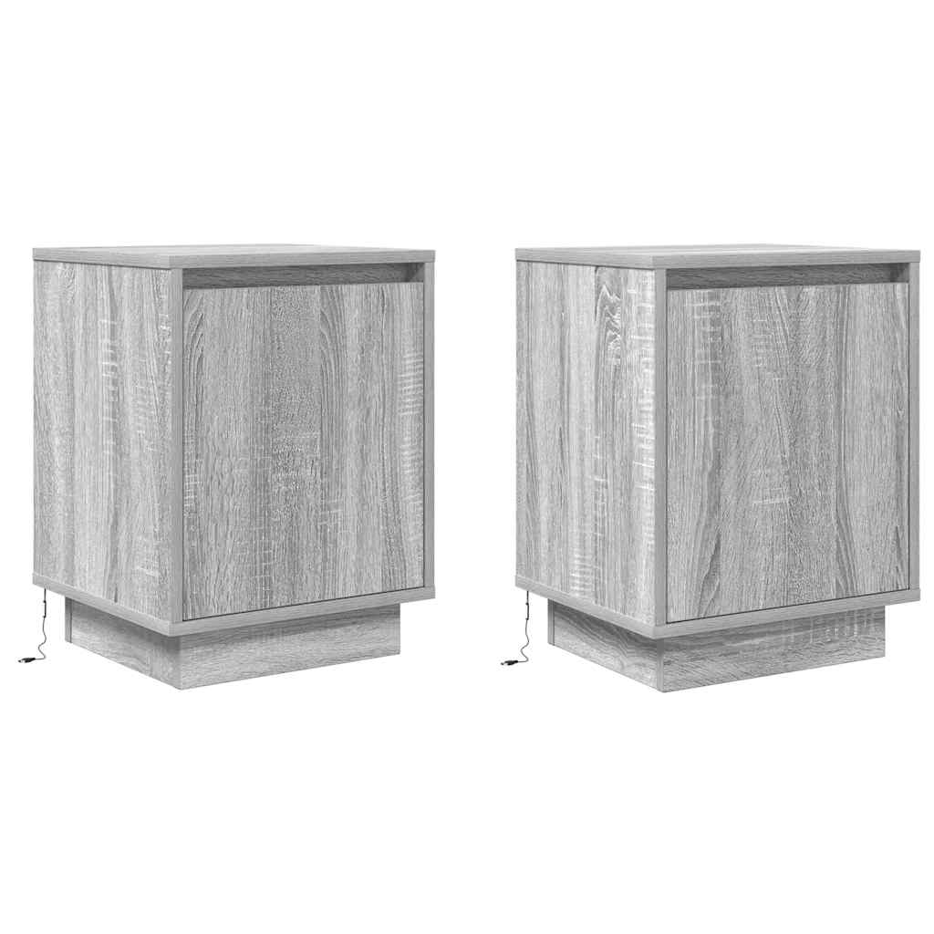 vidaXL Bedside Cabinets with LED Lights 2 pcs Grey Sonoma 38x34x50 cm