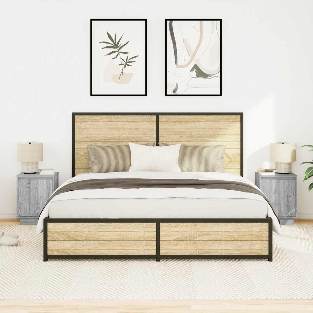 vidaXL Bedside Cabinets with LED Lights 2 pcs Grey Sonoma 38x34x50 cm
