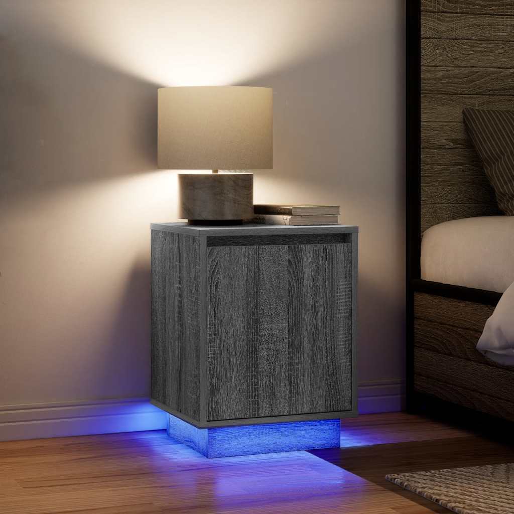 vidaXL Bedside Cabinets with LED Lights 2 pcs Grey Sonoma 38x34x50 cm