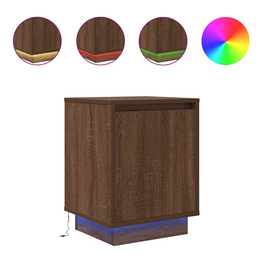 vidaXL Bedside Cabinet with LED Lights Brown Oak 38x34x50 cm