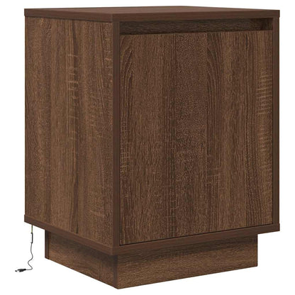 vidaXL Bedside Cabinet with LED Lights Brown Oak 38x34x50 cm