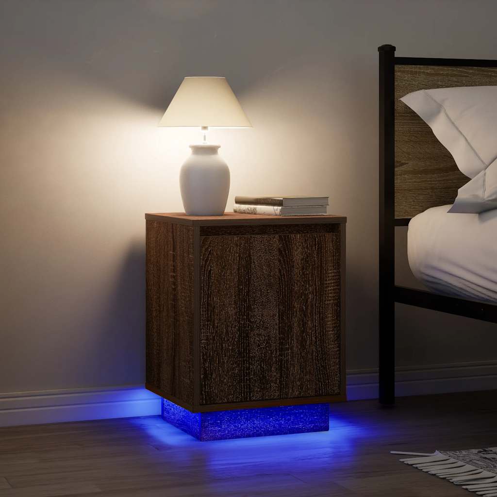 vidaXL Bedside Cabinet with LED Lights Brown Oak 38x34x50 cm