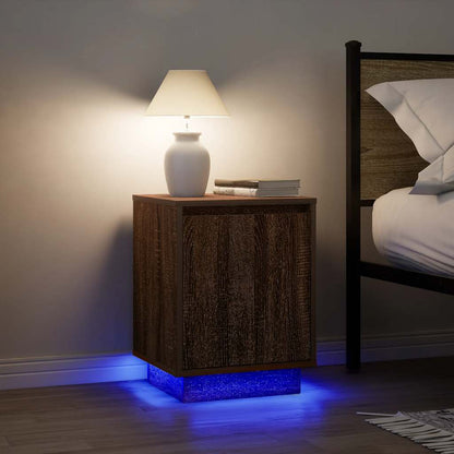 vidaXL Bedside Cabinet with LED Lights Brown Oak 38x34x50 cm
