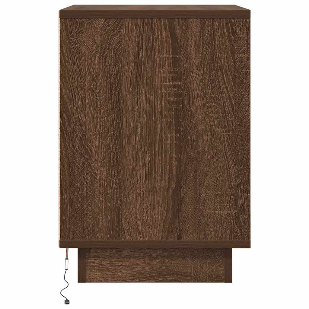 vidaXL Bedside Cabinet with LED Lights Brown Oak 38x34x50 cm