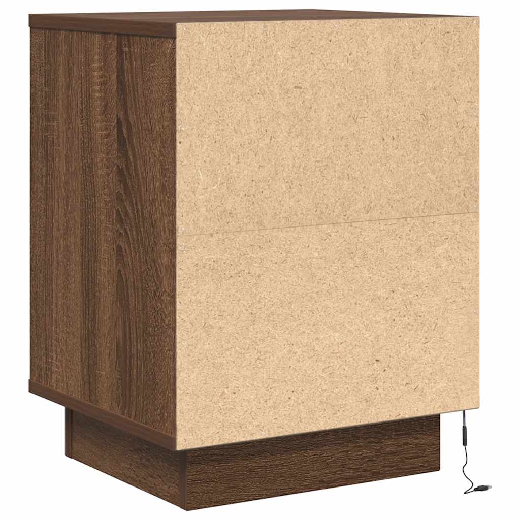 vidaXL Bedside Cabinet with LED Lights Brown Oak 38x34x50 cm