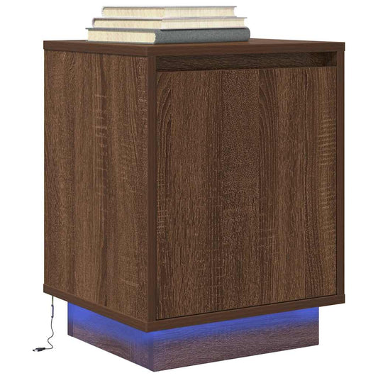 vidaXL Bedside Cabinet with LED Lights Brown Oak 38x34x50 cm