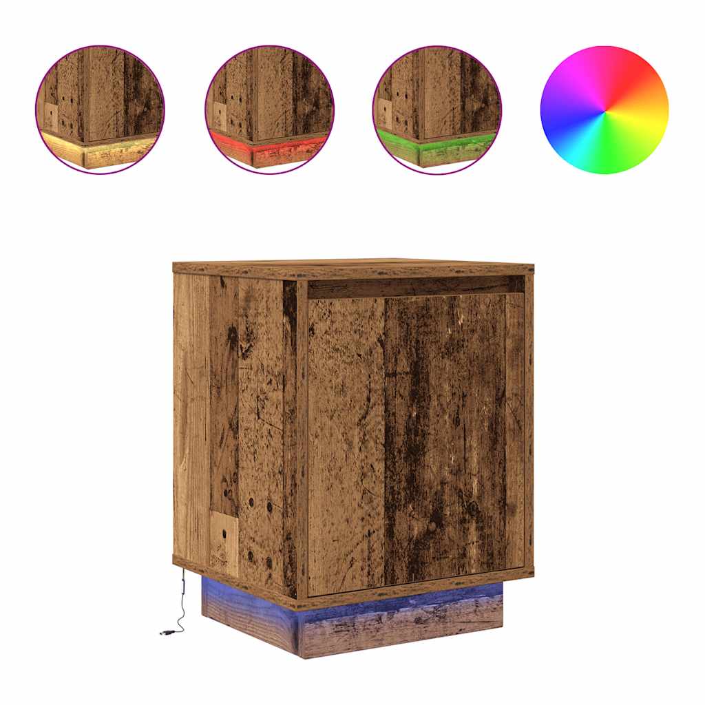 vidaXL Bedside Cabinet with LED Lights Old Wood 38x34x50 cm