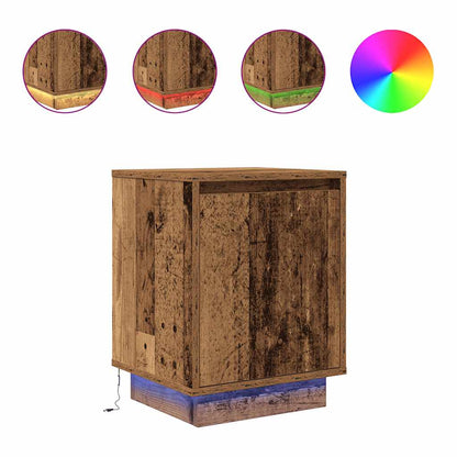 vidaXL Bedside Cabinet with LED Lights Old Wood 38x34x50 cm