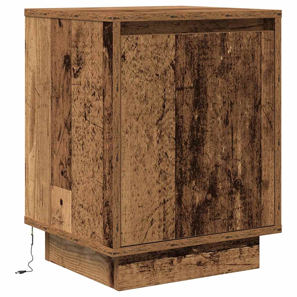 vidaXL Bedside Cabinet with LED Lights Old Wood 38x34x50 cm