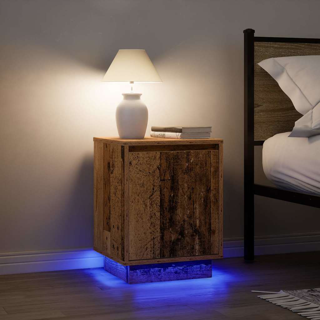 vidaXL Bedside Cabinet with LED Lights Old Wood 38x34x50 cm