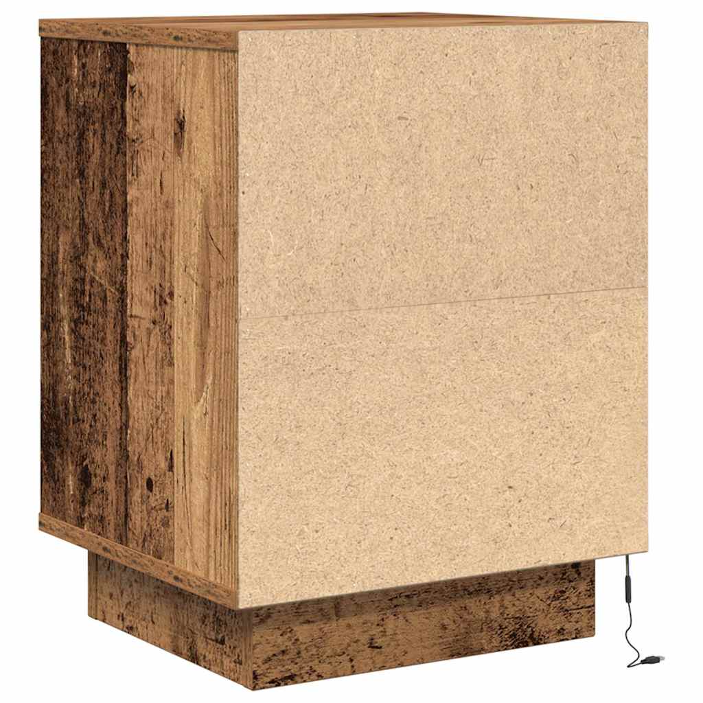 vidaXL Bedside Cabinet with LED Lights Old Wood 38x34x50 cm