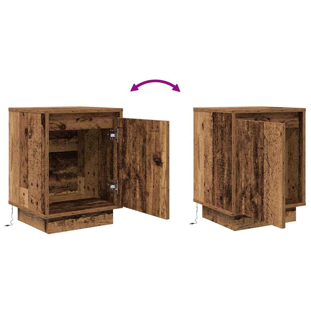 vidaXL Bedside Cabinet with LED Lights Old Wood 38x34x50 cm