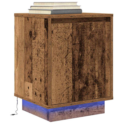 vidaXL Bedside Cabinet with LED Lights Old Wood 38x34x50 cm