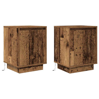 vidaXL Bedside Cabinets with LED Lights 2 pcs Old Wood 38x34x50 cm