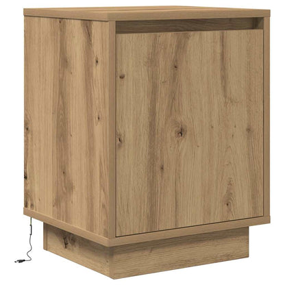 vidaXL Bedside Cabinet with LED Lights Artisan Oak 38x34x50 cm