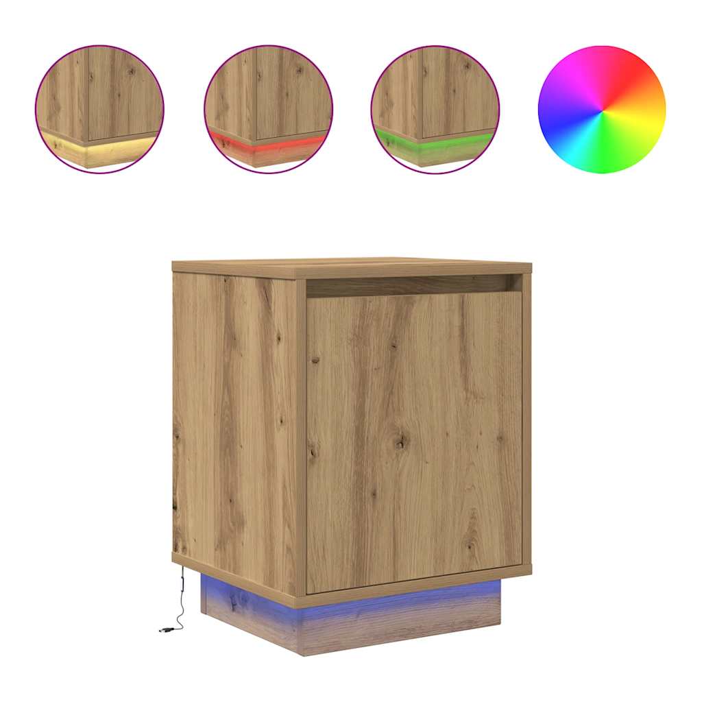 vidaXL Bedside Cabinets with LED Lights 2 pcs Artisan Oak 38x34x50 cm