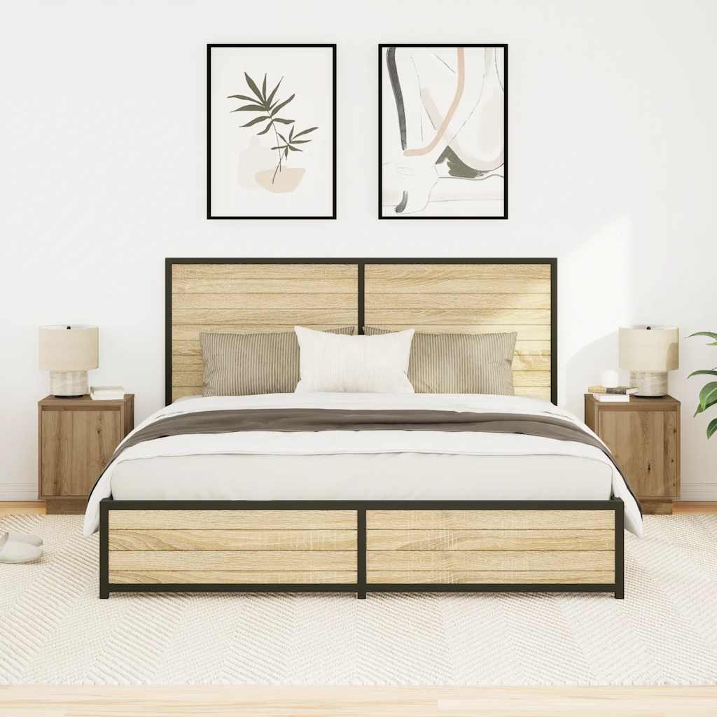 vidaXL Bedside Cabinets with LED Lights 2 pcs Artisan Oak 38x34x50 cm